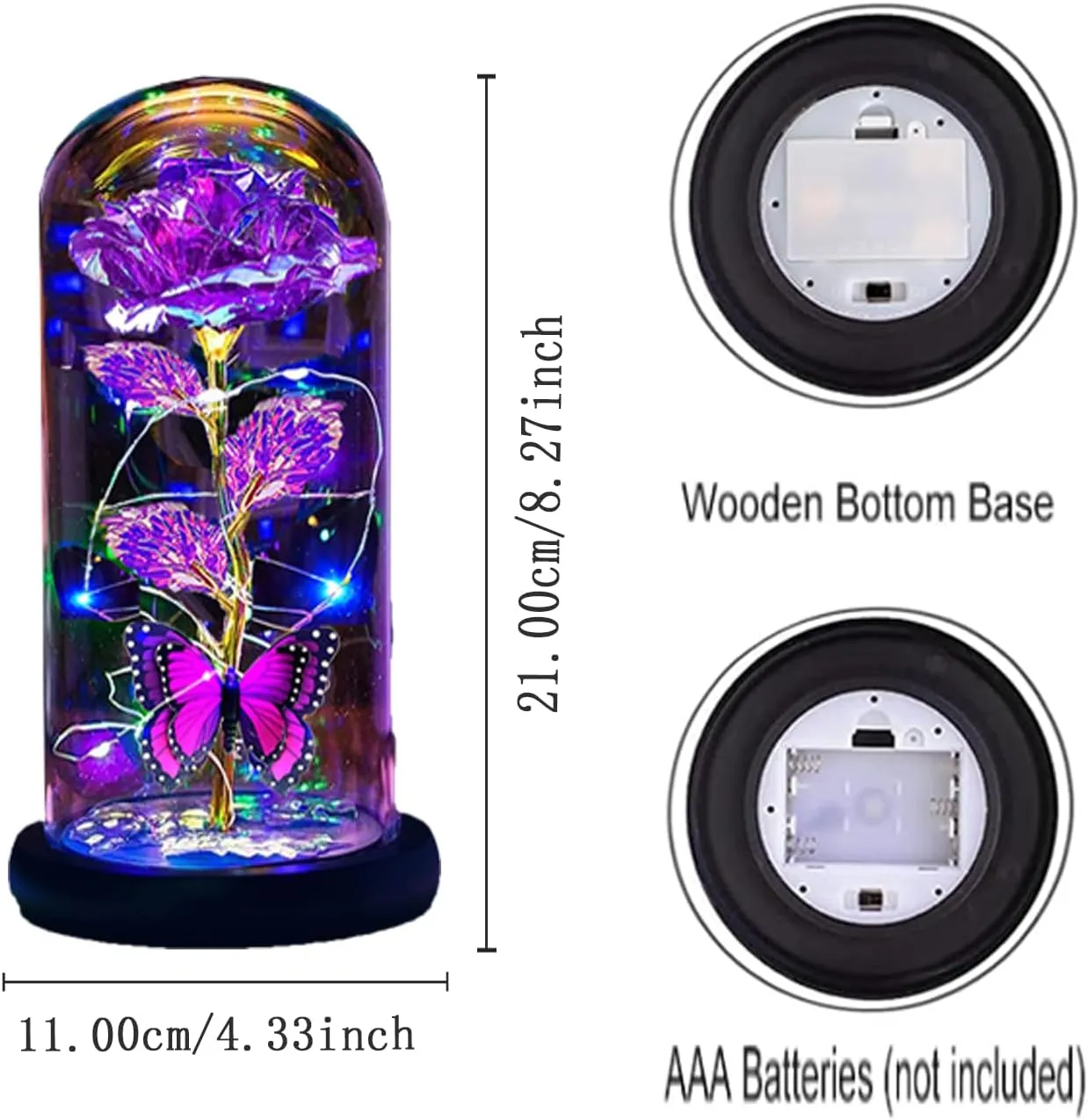 Mothers Day Flowers Gifts for Mom Wife Her Women,Light Up Rose Flower in A Glass Dome,Mother Day Rose Presents Her from Daughter Butterfly Birthday Gifts for Mom Women Sister Grandma Daughter Purple