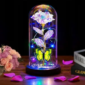 Mothers Day Roses Flowers Gifts for Mom Women Wife Her,Mother Day Rose Gifts for Mom Women,Light Up Rose in A Glass Dome Butterfly Birthday Presents Wife Grandma from Daughter Gold