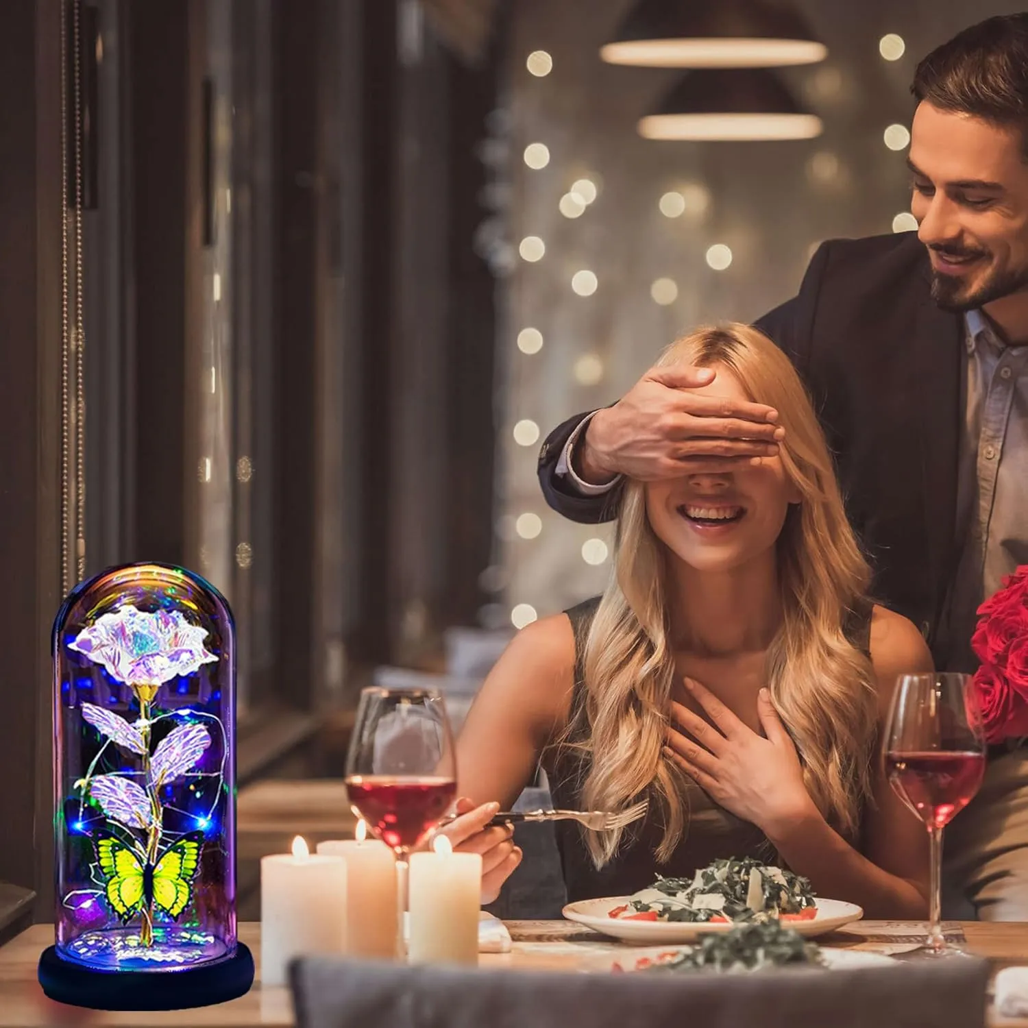 Mothers Day Roses Flowers Gifts for Mom Women Wife Her,Mother Day Rose Gifts for Mom Women,Light Up Rose in A Glass Dome Butterfly Birthday Presents Wife Grandma from Daughter Gold