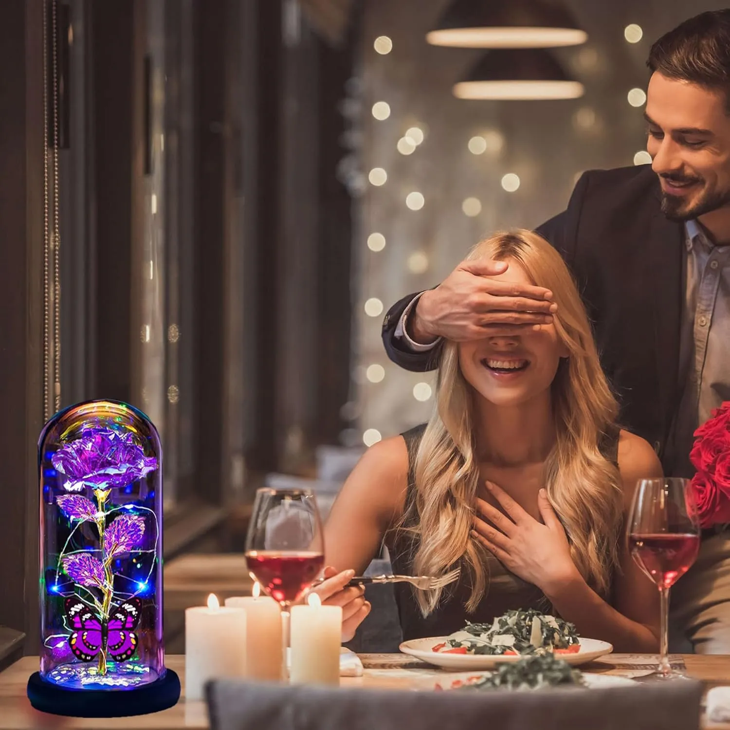 Mothers Day Roses Flowers Gifts for Mom Women Wife Her,Mother Day Rose Gifts for Mom Women,Light Up Rose in A Glass Dome Butterfly Birthday Presents Wife Grandma from Daughter Purple