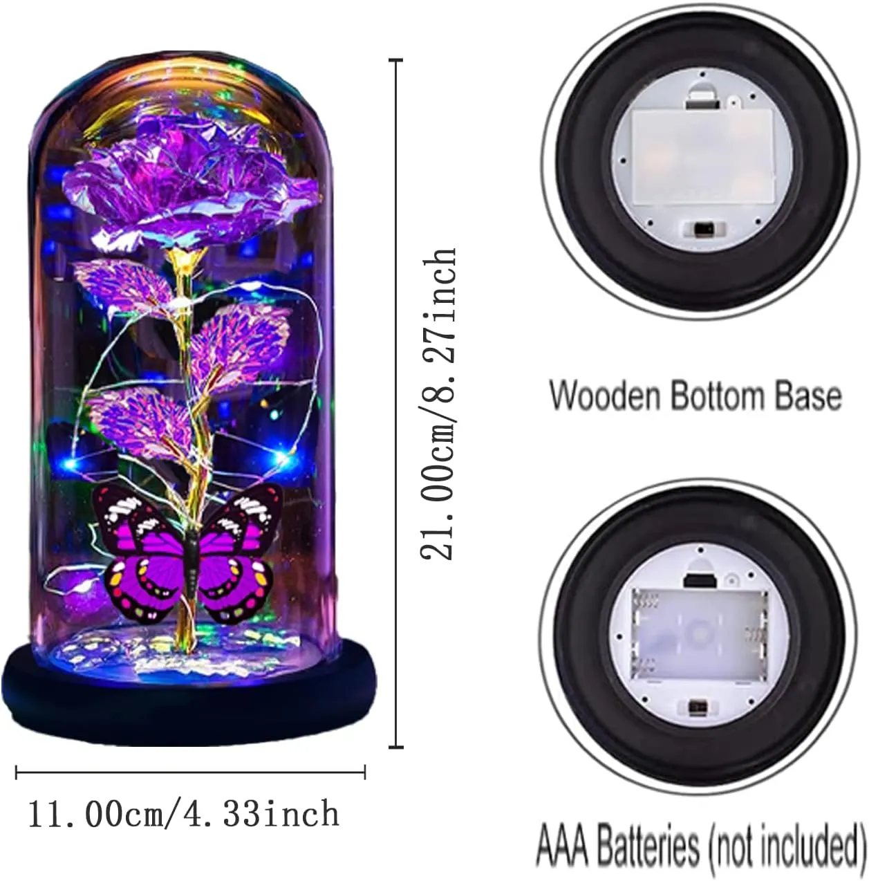 Mothers Day Roses Flowers Gifts for Mom Women Wife Her,Mother Day Rose Gifts for Mom Women,Light Up Rose in A Glass Dome Butterfly Birthday Presents Wife Grandma from Daughter Purple