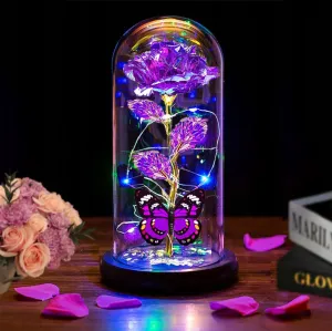 Mothers Day Roses Flowers Gifts for Mom Women Wife Her,Mother Day Rose Gifts for Mom Women,Light Up Rose in A Glass Dome Butterfly Birthday Presents Wife Grandma from Daughter Purple