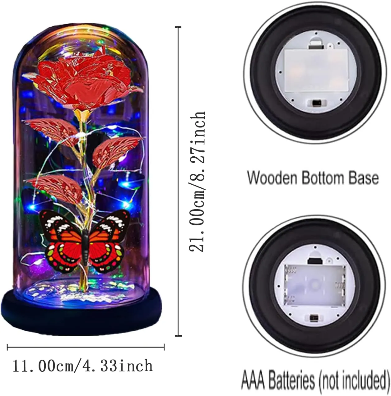 Mothers Day Roses Flowers Gifts for Mom Women Wife Her,Mother Day Rose Gifts for Mom Women,Light Up Rose in A Glass Dome Butterfly Birthday Presents Wife Grandma from Daughter Red