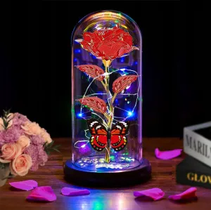 Mothers Day Roses Flowers Gifts for Mom Women Wife Her,Mother Day Rose Gifts for Mom Women,Light Up Rose in A Glass Dome Butterfly Birthday Presents Wife Grandma from Daughter Red