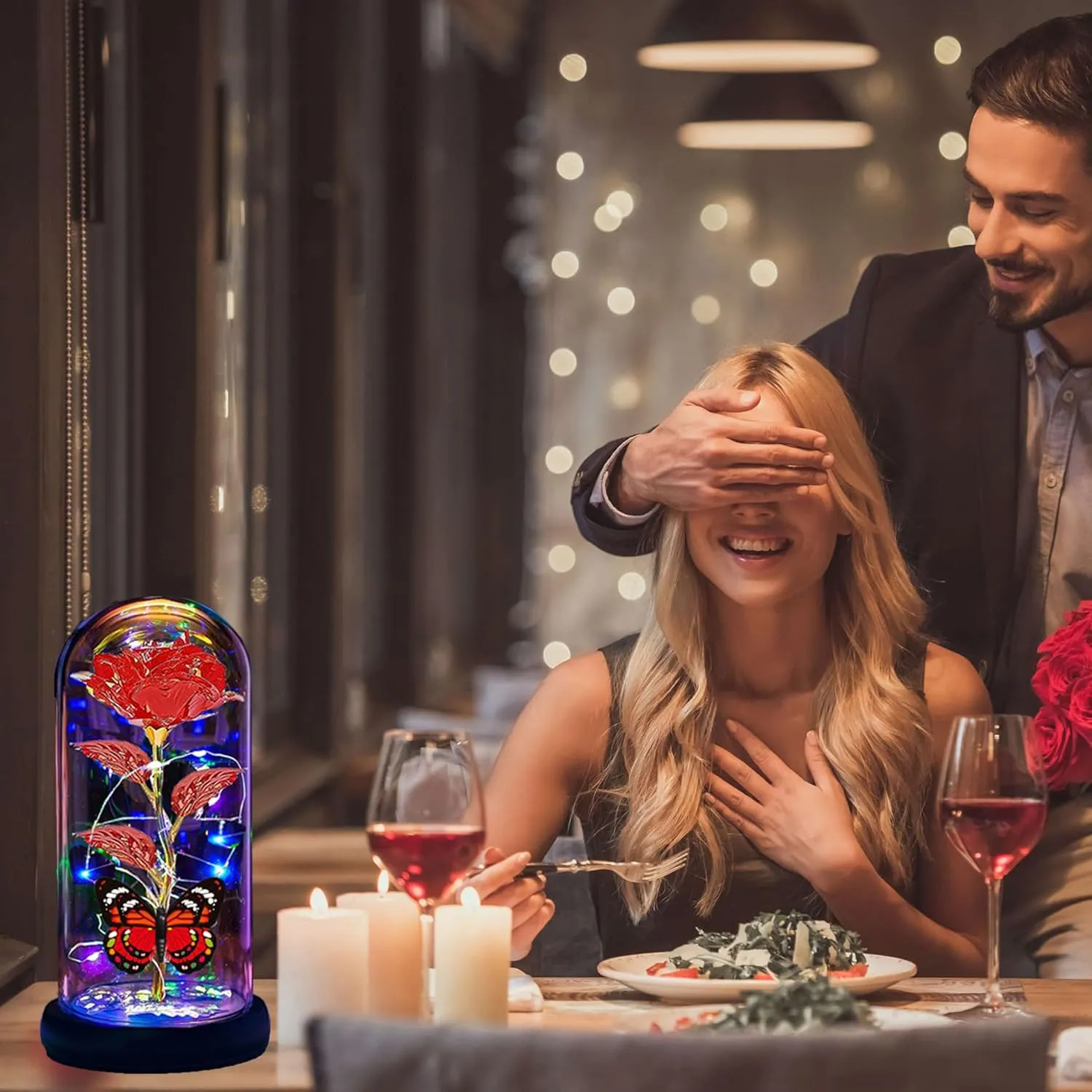 Mothers Day Roses Flowers Gifts for Mom Women Wife Her,Mother Day Rose Gifts for Mom Women,Light Up Rose in A Glass Dome Butterfly Birthday Presents Wife Grandma from Daughter Red
