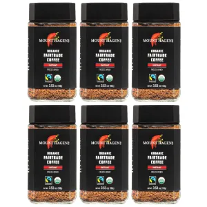 Mount Hagen 3.53oz Organic Freeze Dried Instant Coffee - 6 Pack | Eco-Friendly Coffee Made from Organic Medium Roast Arabica Beans | Fair-Trade Coffee Instant [6 x 3.53oz Jar]