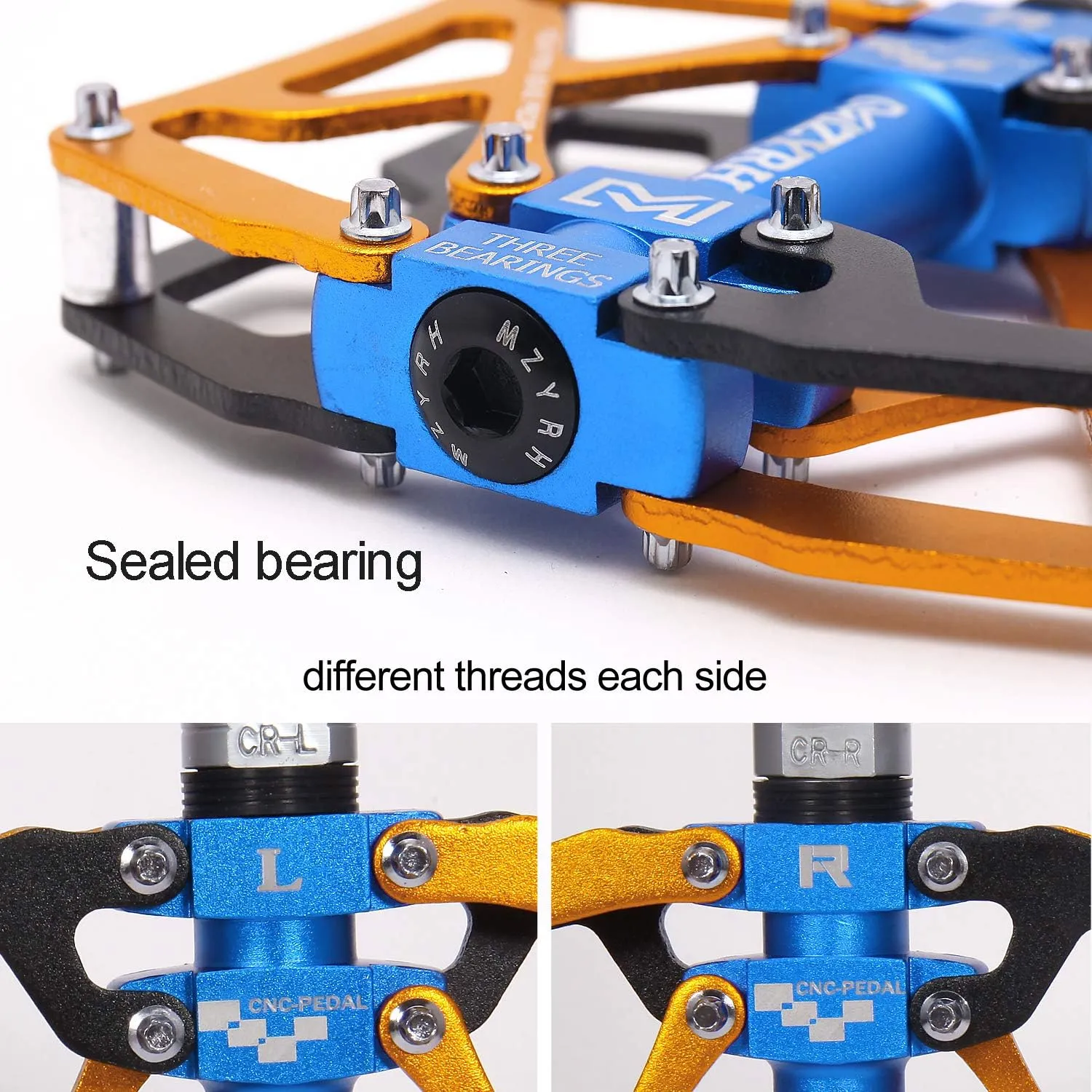 Mountain Bike Pedals, Ultra Strong Colorful CNC Machined 9/16" Cycling Sealed 3 Bearing Pedals