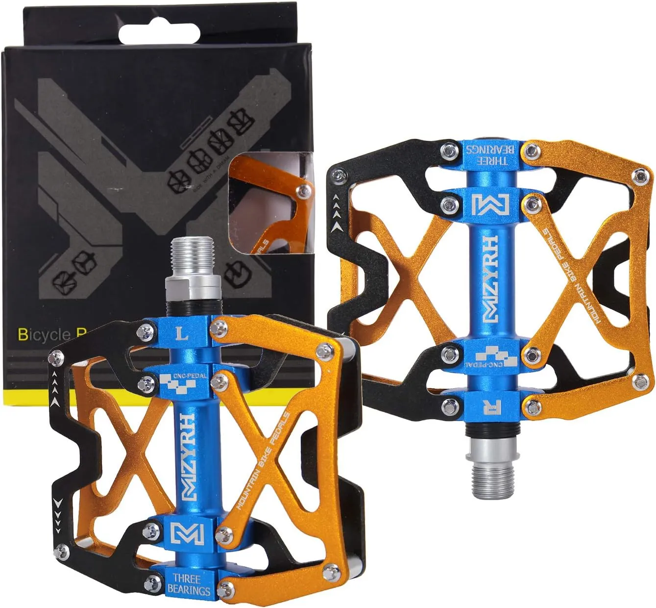 Mountain Bike Pedals, Ultra Strong Colorful CNC Machined 9/16" Cycling Sealed 3 Bearing Pedals