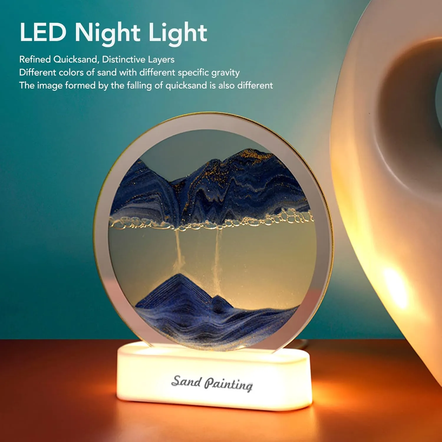 Moving Sand Art Picture, Quicksand Painting Lamp, USB Falling Sand Art Sandscape Moving Sand Night Light Nightstand Lamp for Bedroom Living Room Office Desktop Toys Dynamic Art(Yellow) ( Color : Azul