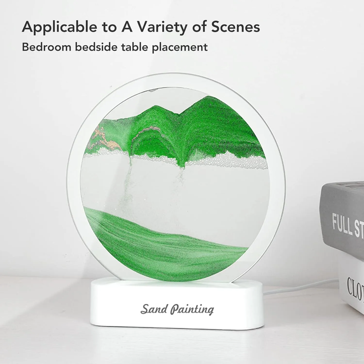 Moving Sand Art Picture, Quicksand Painting Lamp, USB Falling Sand Art Sandscape Moving Sand Night Light Nightstand Lamp for Bedroom Living Room Office Desktop Toys Dynamic Art(Yellow) ( Color : Green