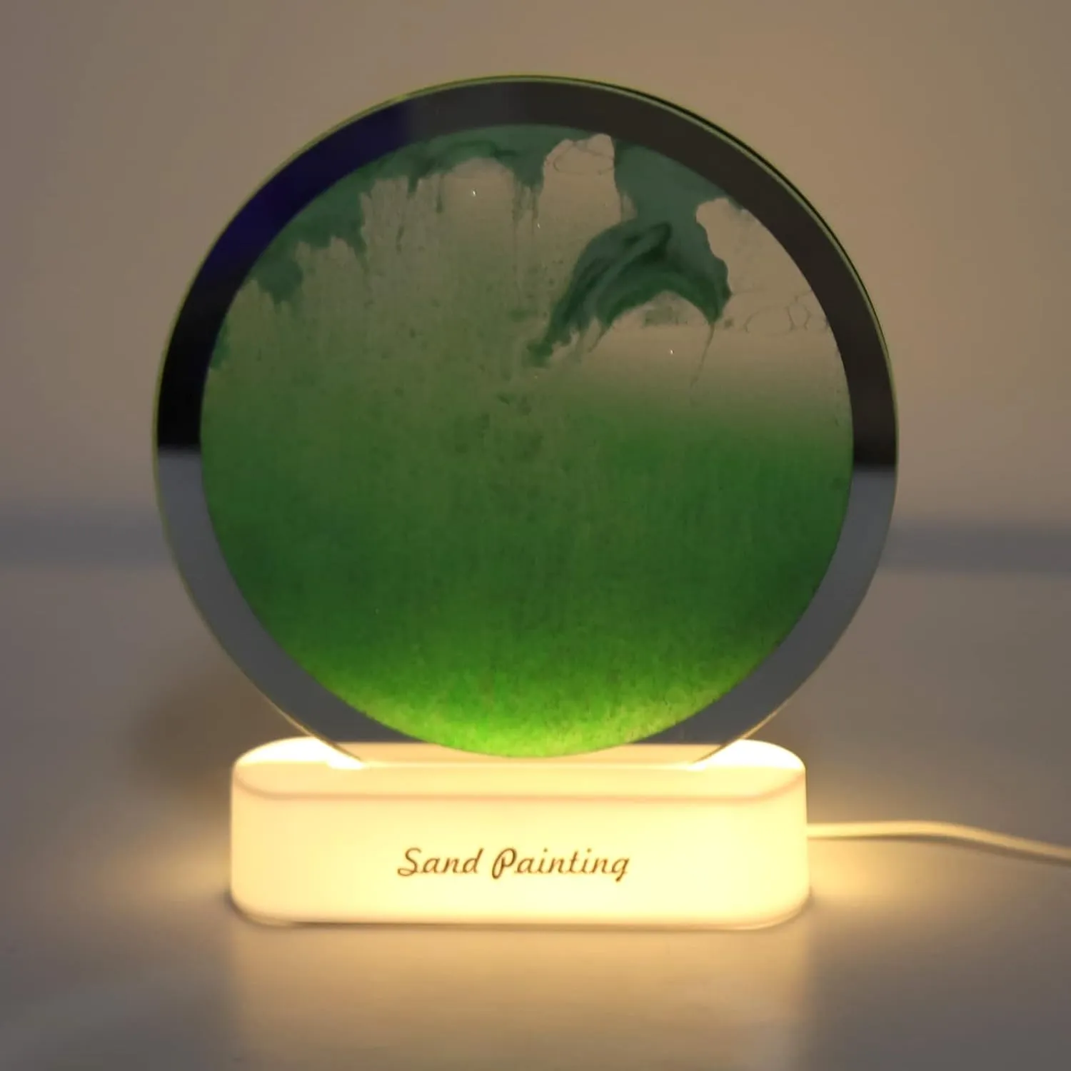 Moving Sand Art Picture, Quicksand Painting Lamp, USB Falling Sand Art Sandscape Moving Sand Night Light Nightstand Lamp for Bedroom Living Room Office Desktop Toys Dynamic Art(Yellow) ( Color : Green