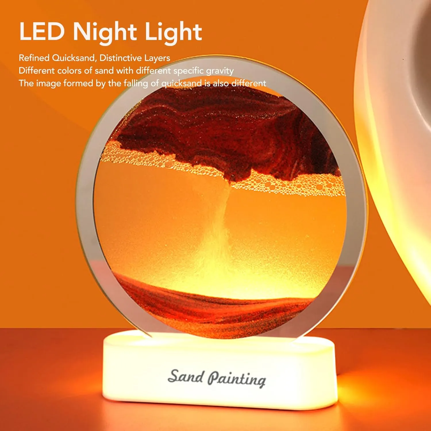 Moving Sand Art Picture, Quicksand Painting Lamp, USB Falling Sand Art Sandscape Moving Sand Night Light Nightstand Lamp for Bedroom Living Room Office Desktop Toys Dynamic Art(Yellow) ( Color : Red )