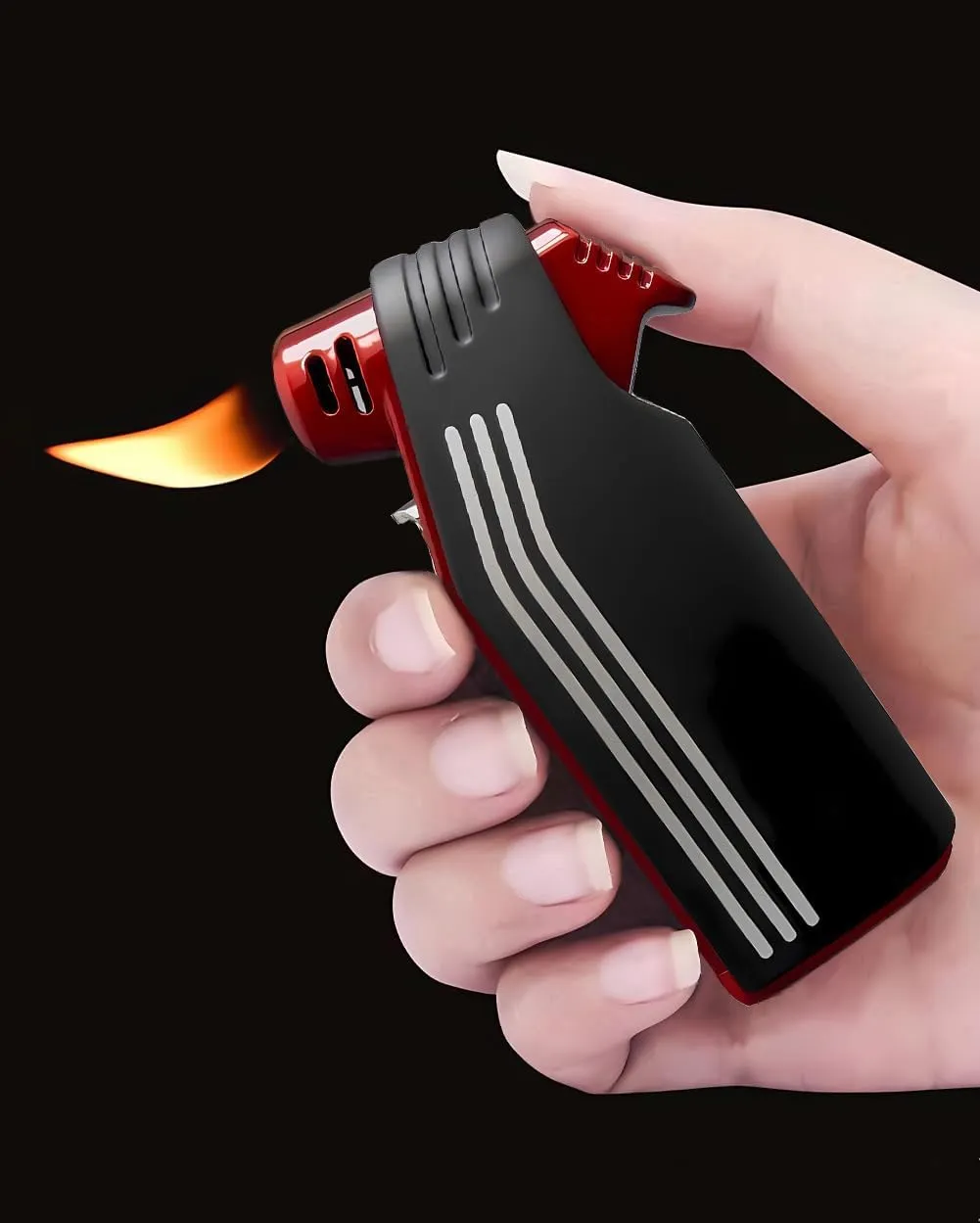 Multifunction Lighter 4 in 1 Lighters Butane Reusable Angled Soft Flame Candle Lighter (Black)