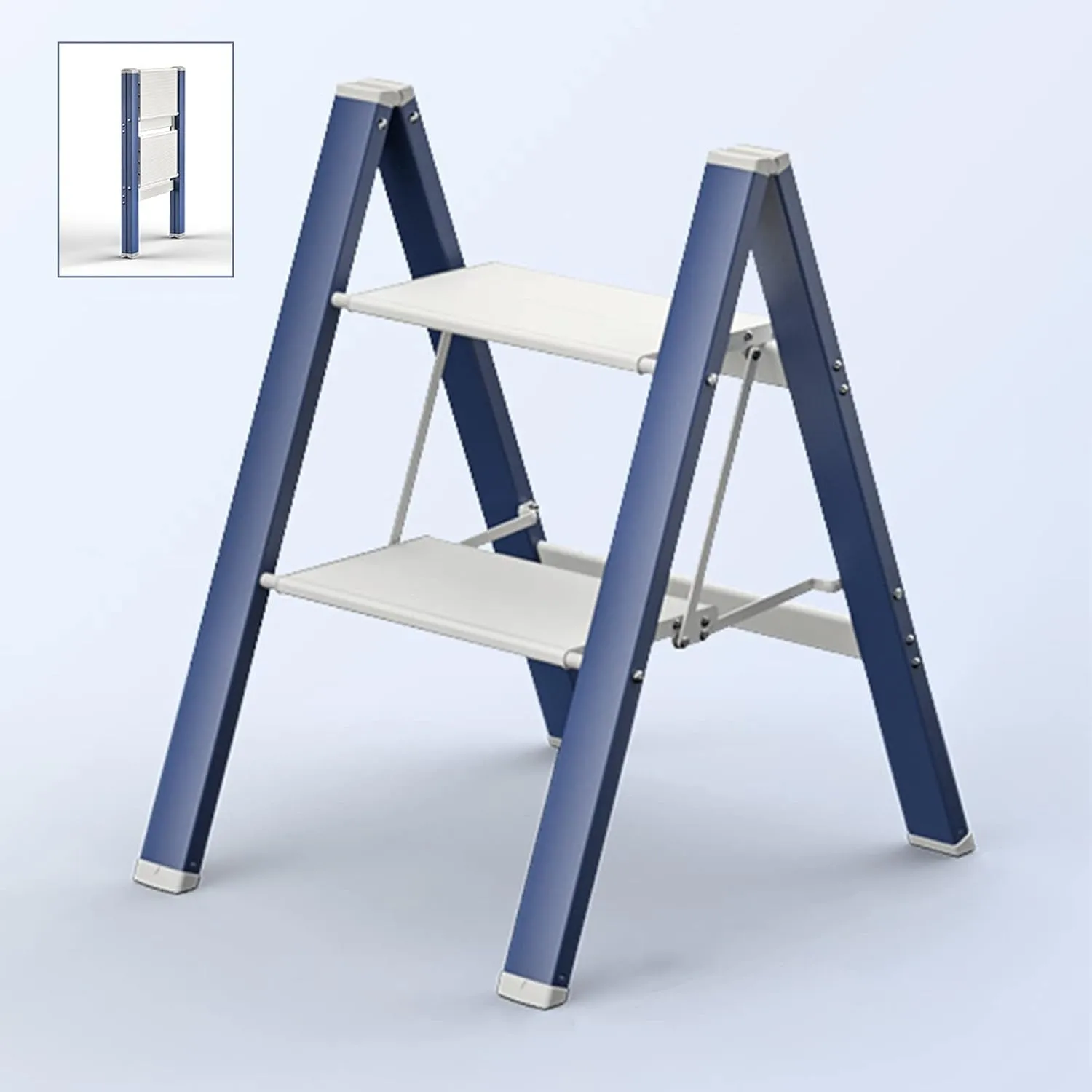 Multifunctional Climbing Ladder Aluminum Alloy Folding Herringbone Ladder widening Pedal Load-Bearing Flower Stand, 2-Step ladder/3-step ladder/4-step Ladder (Color : Blue, Size : 2 Step Ladder)