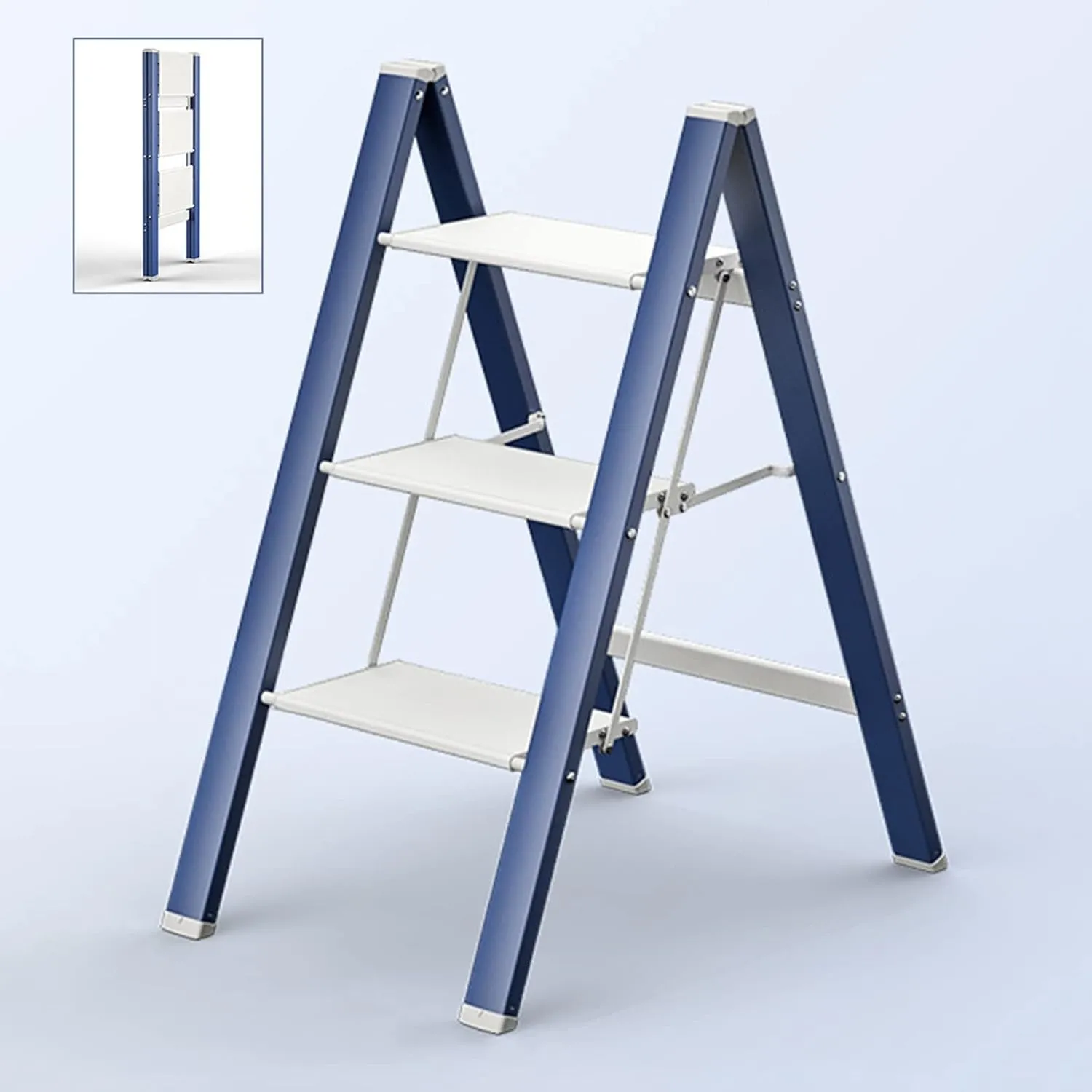 Multifunctional Climbing Ladder Aluminum Alloy Folding Herringbone Ladder widening Pedal Load-Bearing Flower Stand, 2-Step ladder/3-step ladder/4-step Ladder (Color : Blue, Size : 3 Step Ladder)