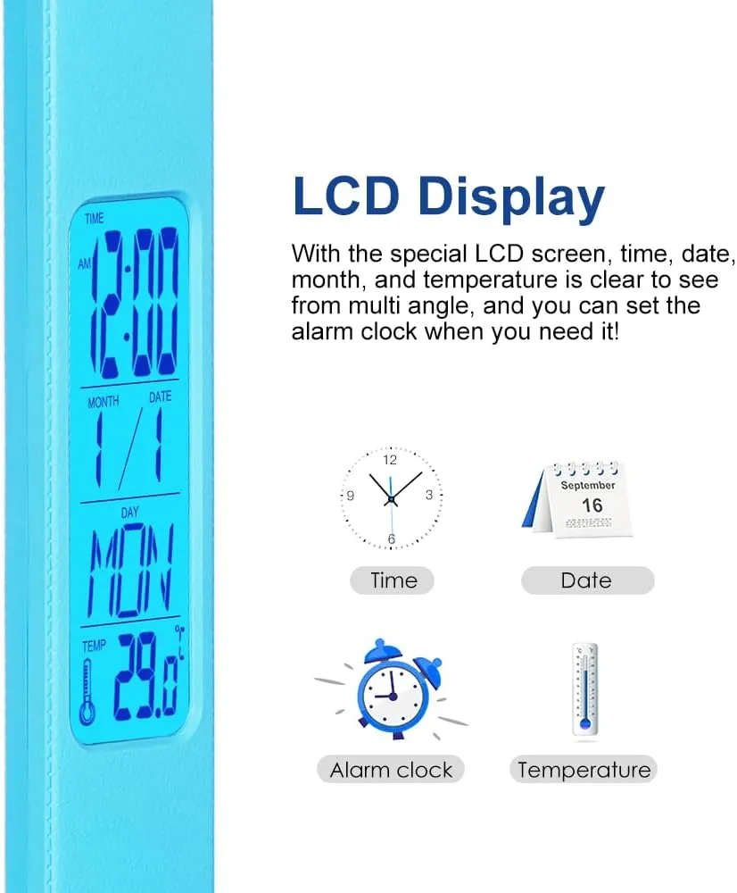 Multifunctional LED Desk Lamp with Wireless Charger,USB Charging Port,Clock,Phone Holder,Desk Lamps for Home Office,Eye-Caring Reading Lamp,Study Lamp for Boys,Girls,Teens,Blue