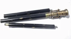 Nautical Antique Finish Telescopic Walking Stick with Compass, Brass Handle, for Hiking Outdoor Activities 3 Fold Walking Canes Home Decor Gift Spyglass Walking Stick Handmade