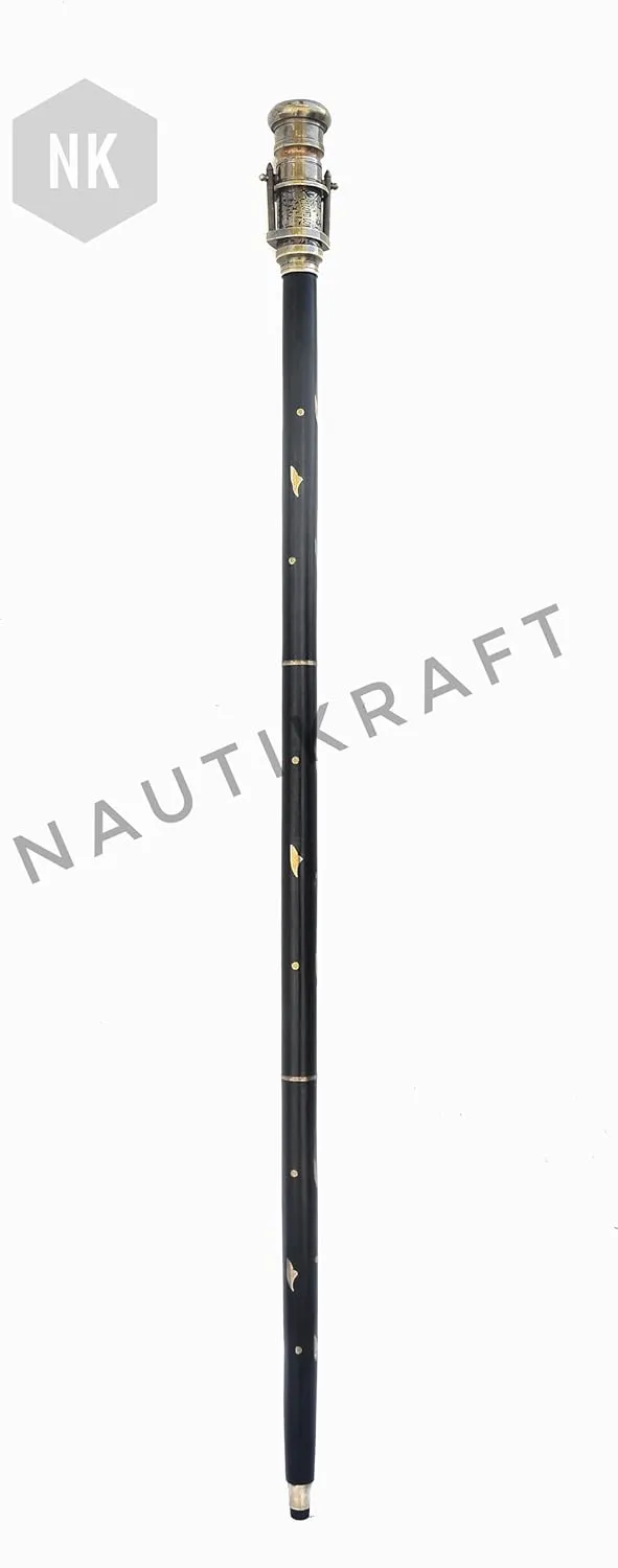 Nautical Antique Finish Telescopic Walking Stick with Compass, Brass Handle, for Hiking Outdoor Activities 3 Fold Walking Canes Home Decor Gift Spyglass Walking Stick Handmade