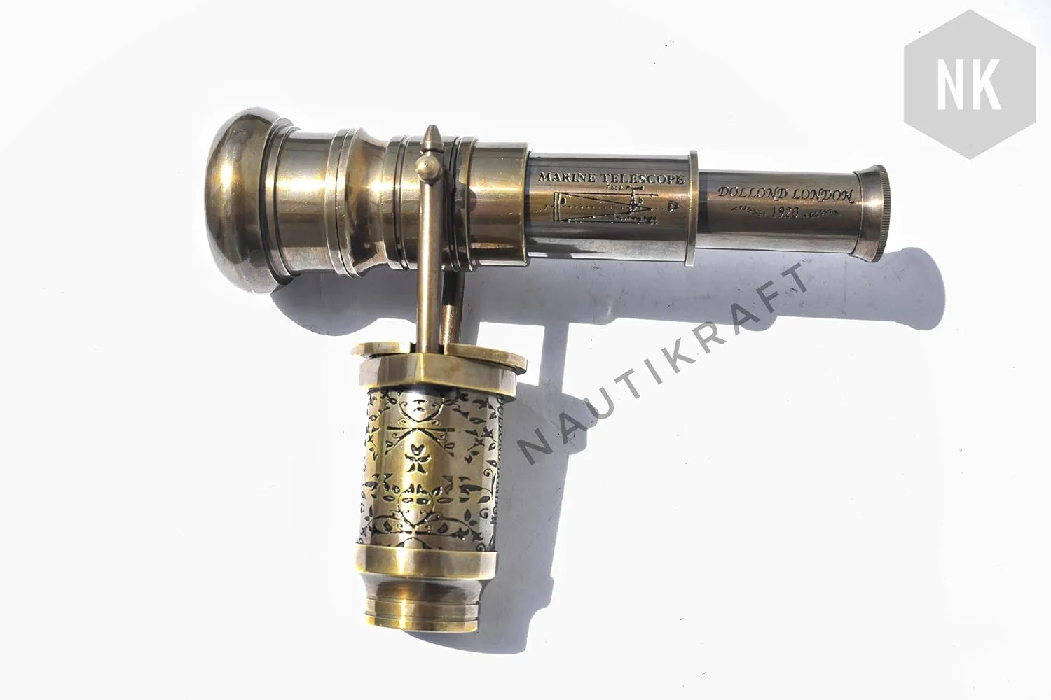 Nautical Antique Finish Telescopic Walking Stick with Compass, Brass Handle, for Hiking Outdoor Activities 3 Fold Walking Canes Home Decor Gift Spyglass Walking Stick Handmade
