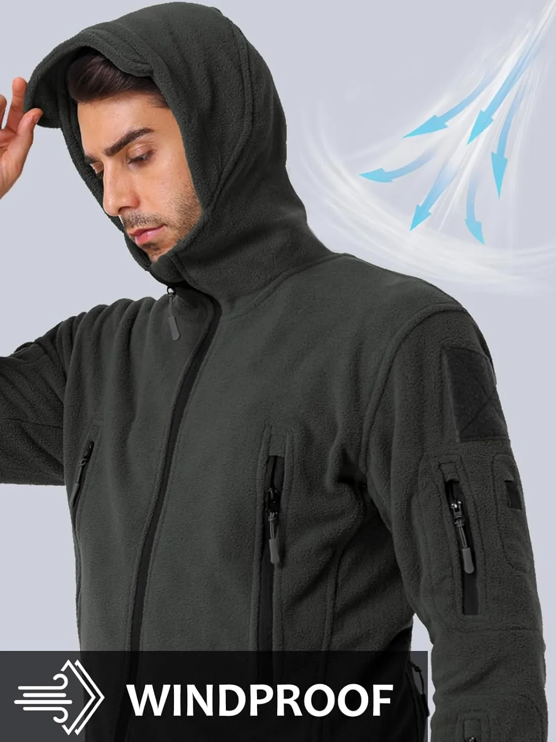 NAVEKULL Men's Tactical Hoodie Fleece Jacket Winter Warm Full-Zip Military Army Outdoor Hiking Coat with 7 Zip-pockets