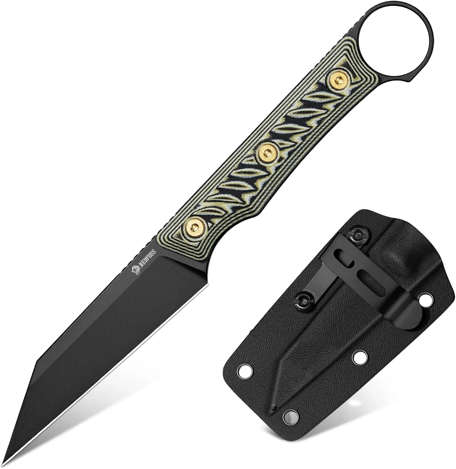 NedFoss RAVEN EDC Fixed Blade Knife with Sheath, 3.4" 14C28N Steel Hunting Knife with G10 Handle, Camping Fixed Blade Small EDC Knives for Hiking, Survival