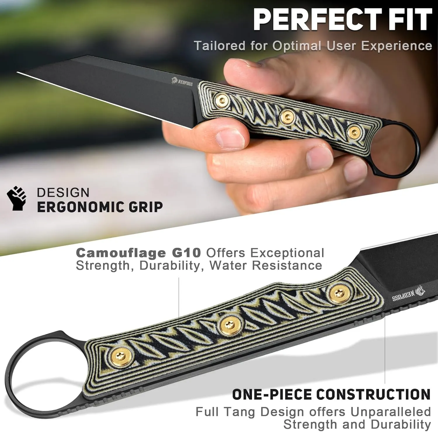 NedFoss RAVEN EDC Fixed Blade Knife with Sheath, 3.4" 14C28N Steel Hunting Knife with G10 Handle, Camping Fixed Blade Small EDC Knives for Hiking, Survival