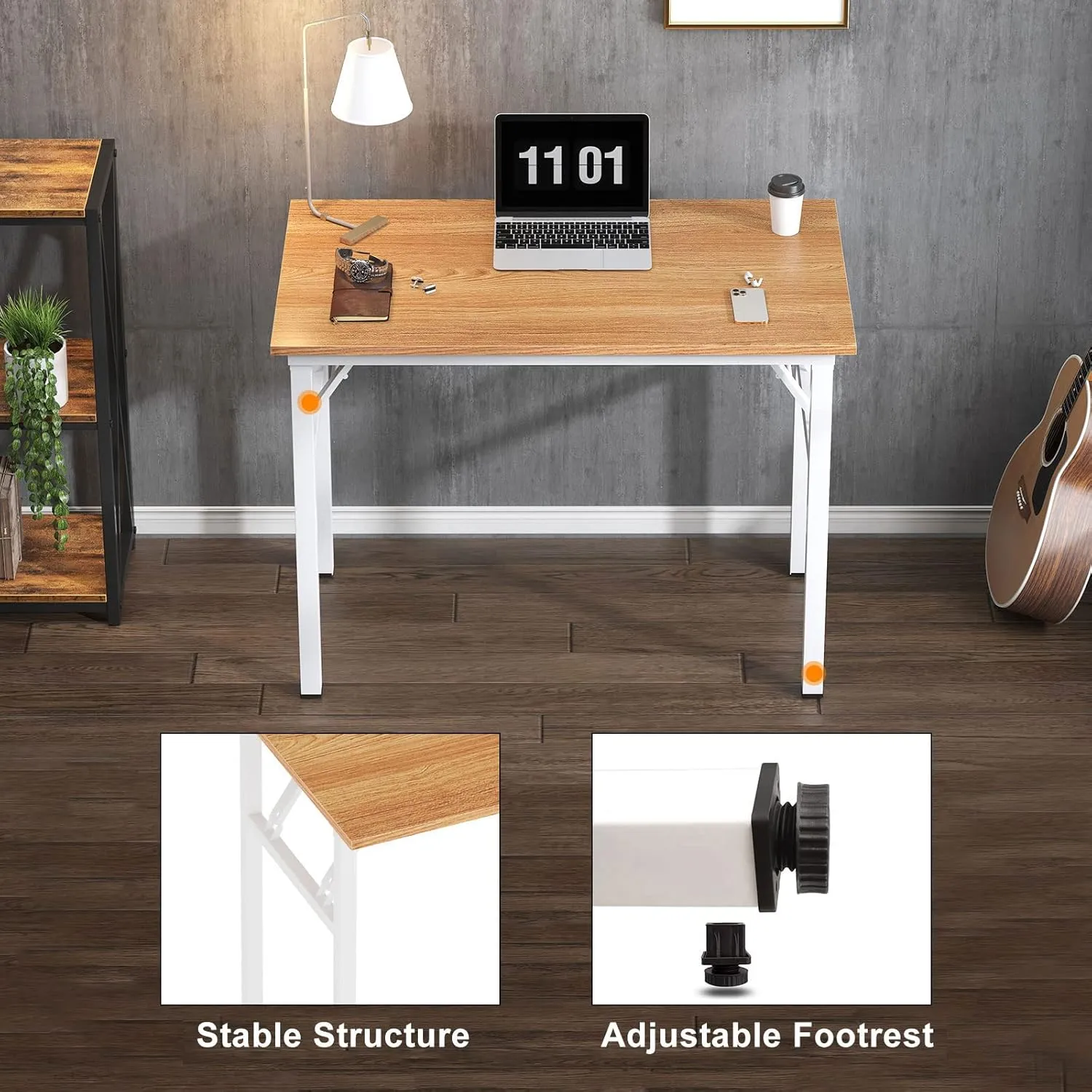 Need Folding Computer Desk - 31.5 Inch Foldable Office Writing Work Study Kids Student Teacher Home Bedroom Table for Small Space, Teak White