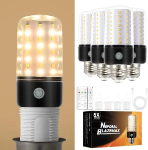Neporal BlazeMax Battery Operated Light Bulb Bright, Rechargeable Light Bulbs with Remote and Time for Lamp and Sconce, Socket USB Rechargeable, Wide Dimming Range Battery Powered Light Bulb Home