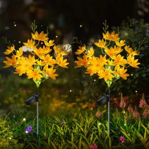 Neporal Solar Flowers Outdoor Waterproof IP65, 5-Head Snow Lotus with 20  Flowers, Warm LED Light & 2 Lighting Modes, Decorative Solar Lights Outdoor Garden, Yard, Pathway, Flower Bed (2-Pack, Yellow)