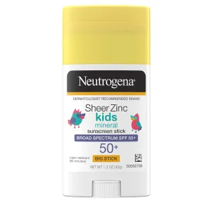 Neutrogena Sheer Zinc Oxide Kids Mineral Sunscreen Stick, Broad Spectrum SPF 50  & UVA/UVB Protection & Water Resistant with Residue-Free, No-Mess Application, Oil- & Paraben-Free, 1.5 oz