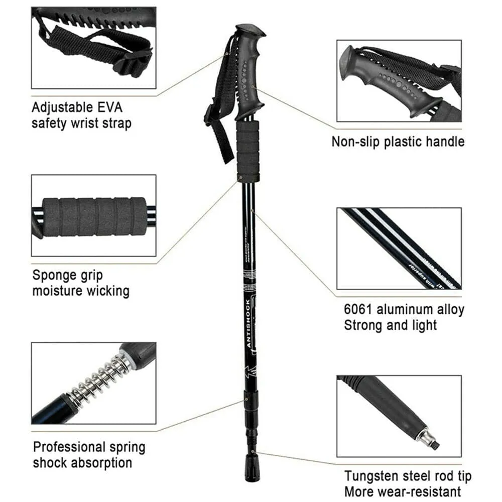 New Hiking Trekking Poles Walking Stick Adjustable Camping Black Lightweight