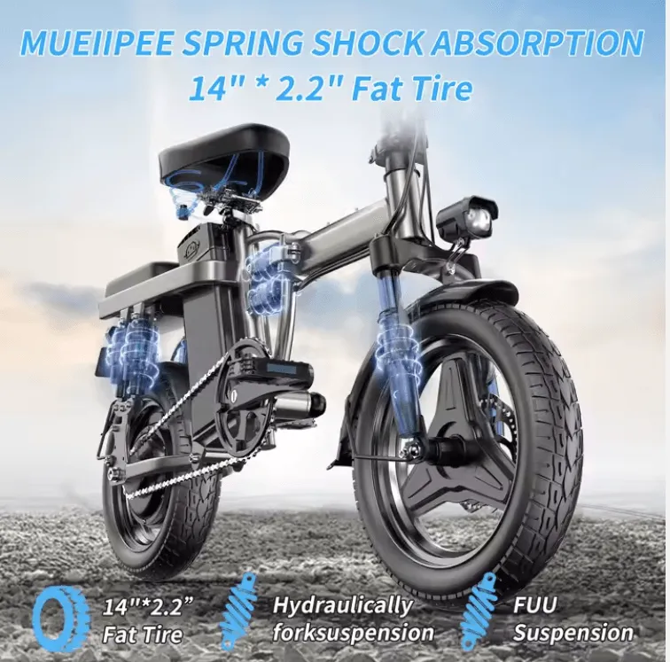 *NEW2025* Long Range Electric Bike 500W 48V 20ah 14" Compact Silverfish Battery E-Bike Folding (40kmph)