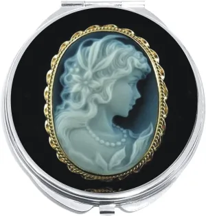 NewCharms Black and White Cameo Compact with Mirrors - Perfect Pocket and Purse Size Folding Mirror for Applying Make Up Anywhere
