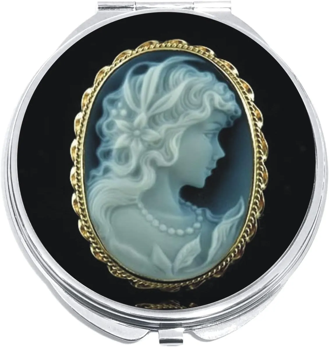 NewCharms Black and White Cameo Compact with Mirrors - Perfect Pocket and Purse Size Folding Mirror for Applying Make Up Anywhere