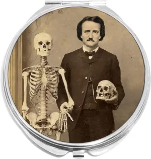 NewCharms Edgar Allan Poe with Skull Compact with Mirrors - Perfect Pocket and Purse Size Folding Mirror for Applying Make Up Anywhere