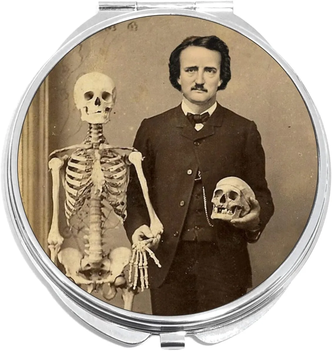 NewCharms Edgar Allan Poe with Skull Compact with Mirrors - Perfect Pocket and Purse Size Folding Mirror for Applying Make Up Anywhere