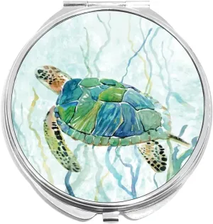 NewCharms Watercolor Sea Turtle Compact with Mirrors - Perfect Pocket and Purse Size Folding Mirror for Applying Make Up Anywhere