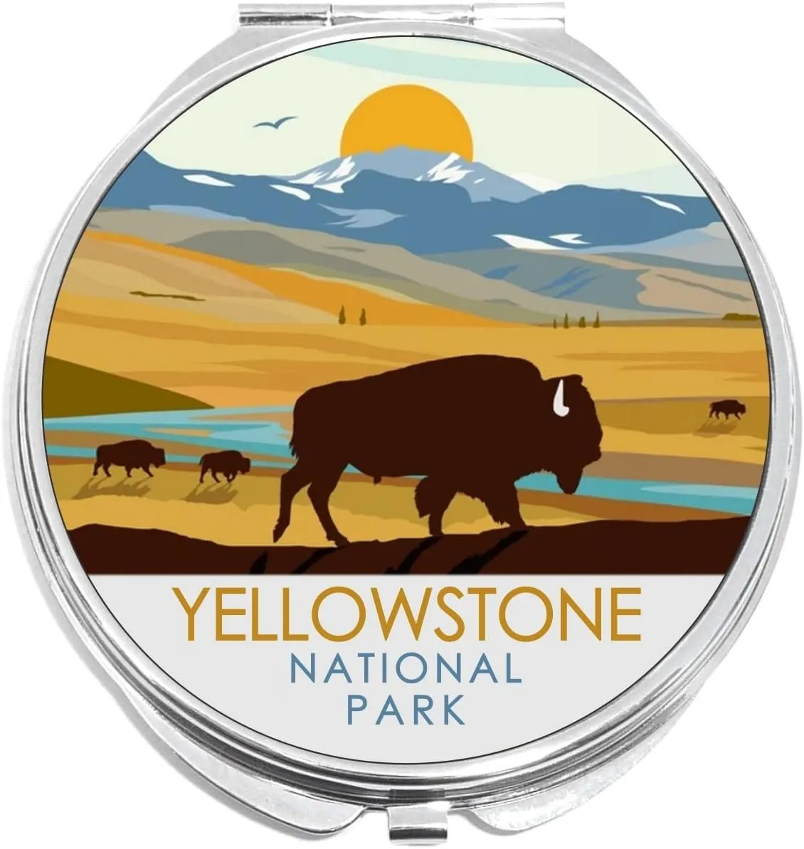 NewCharms Yellowstone National Park Compact with Mirrors - Perfect Pocket and Purse Size Folding Mirror for Applying Make Up Anywhere