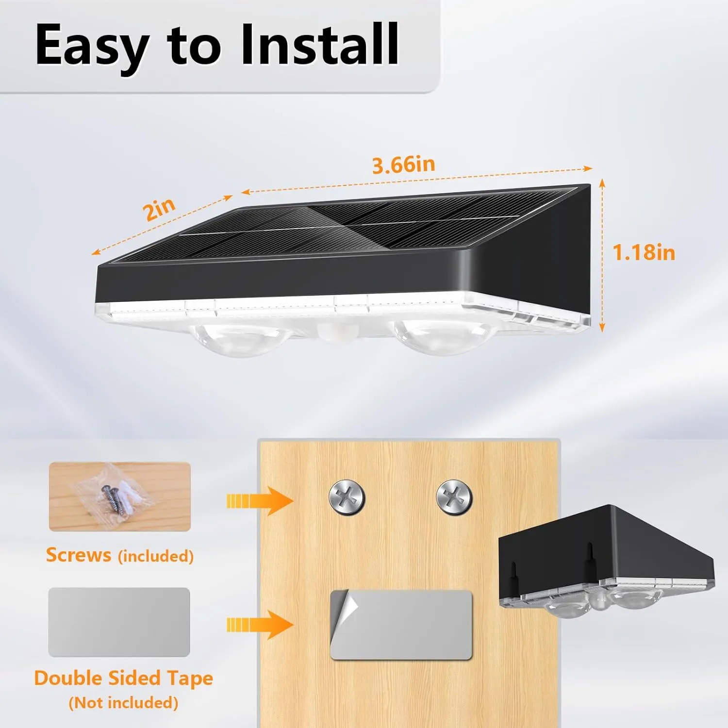 NIORSUN Solar Fence Lights,8 Pack Solars Deck Light,Warm White Color,Outdoor Bulb Waterproof Led IP65,Power Patio Lamp with Lenses for Outside/Backyard/Railing/Yard(Black)