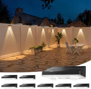 NIORSUN Solar Fence Lights,8 Pack Solars Deck Light,Warm White Color,Outdoor Bulb Waterproof Led IP65,Power Patio Lamp with Lenses for Outside/Backyard/Railing/Yard(Black)