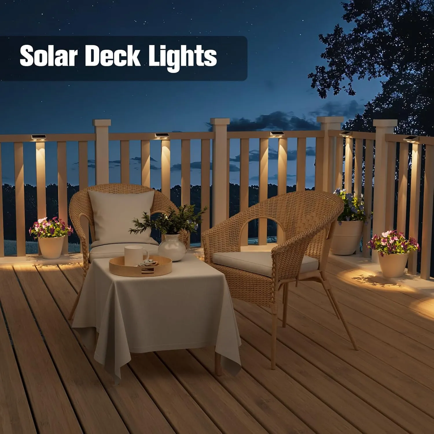 NIORSUN Solar Fence Lights,8 Pack Solars Deck Light,Warm White Color,Outdoor Bulb Waterproof Led IP65,Power Patio Lamp with Lenses for Outside/Backyard/Railing/Yard（White）