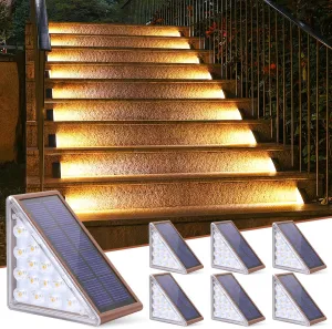 NIORSUN Solar Step Lights for Outside, 6 Pack Warm White Solar Stair Lights Outdoor Waterproof Auto On Off,Outdoor Stair Light for Steps, Patio, Yard, Porch, Front Door, Sidewalk, Deck Decor（Brown）