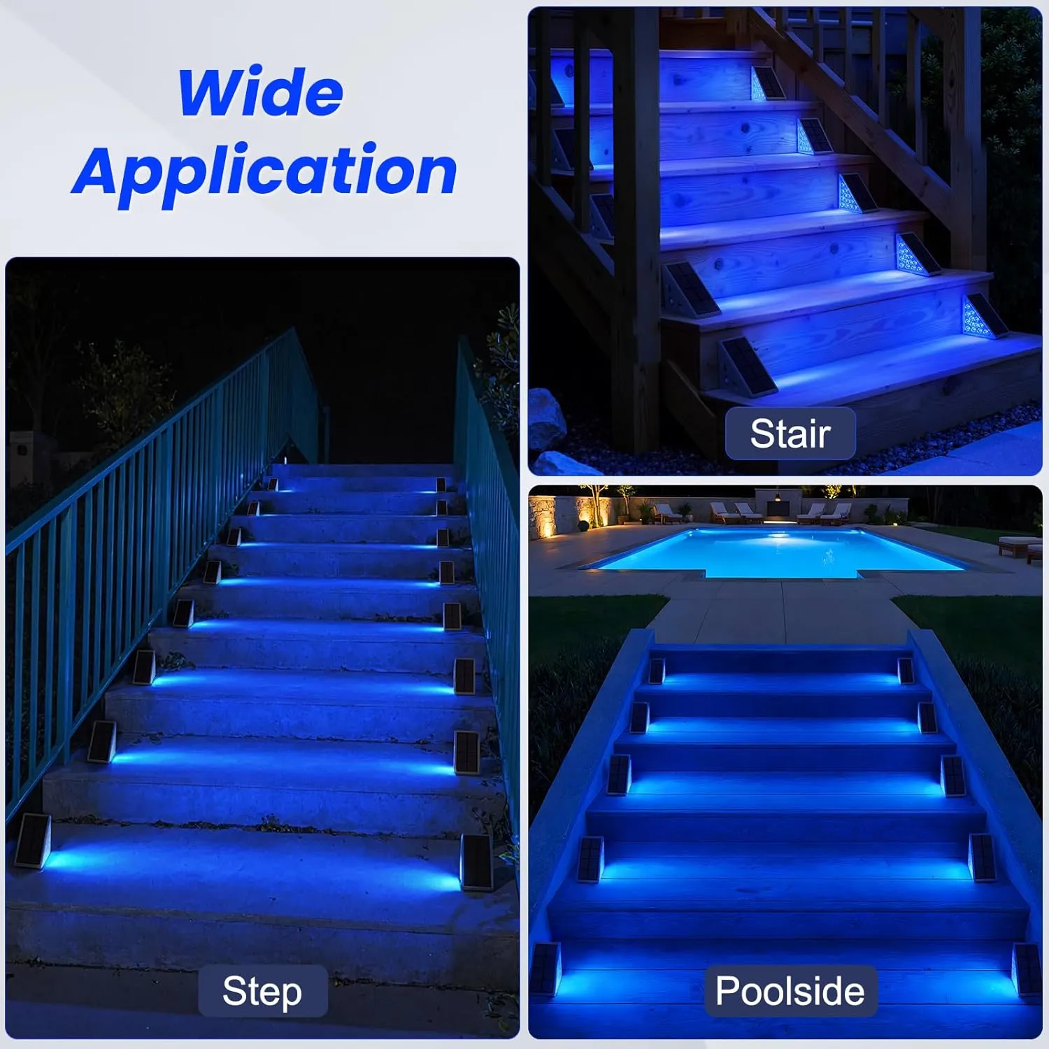 NIORSUN Solar Step Lights for Outside,6 Pack Blue LED Outdoor Step Lights, Stair Lights Outdoor for Patio, Fence, Yard, Walkway, Solar Powered Auto On/Off, IP67 Waterproof, Easy Install