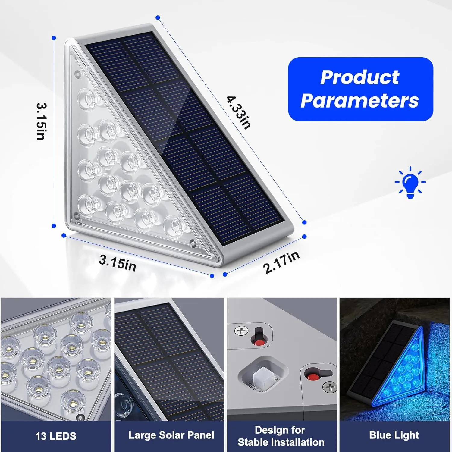 NIORSUN Solar Step Lights for Outside,6 Pack Blue LED Outdoor Step Lights, Stair Lights Outdoor for Patio, Fence, Yard, Walkway, Solar Powered Auto On/Off, IP67 Waterproof, Easy Install