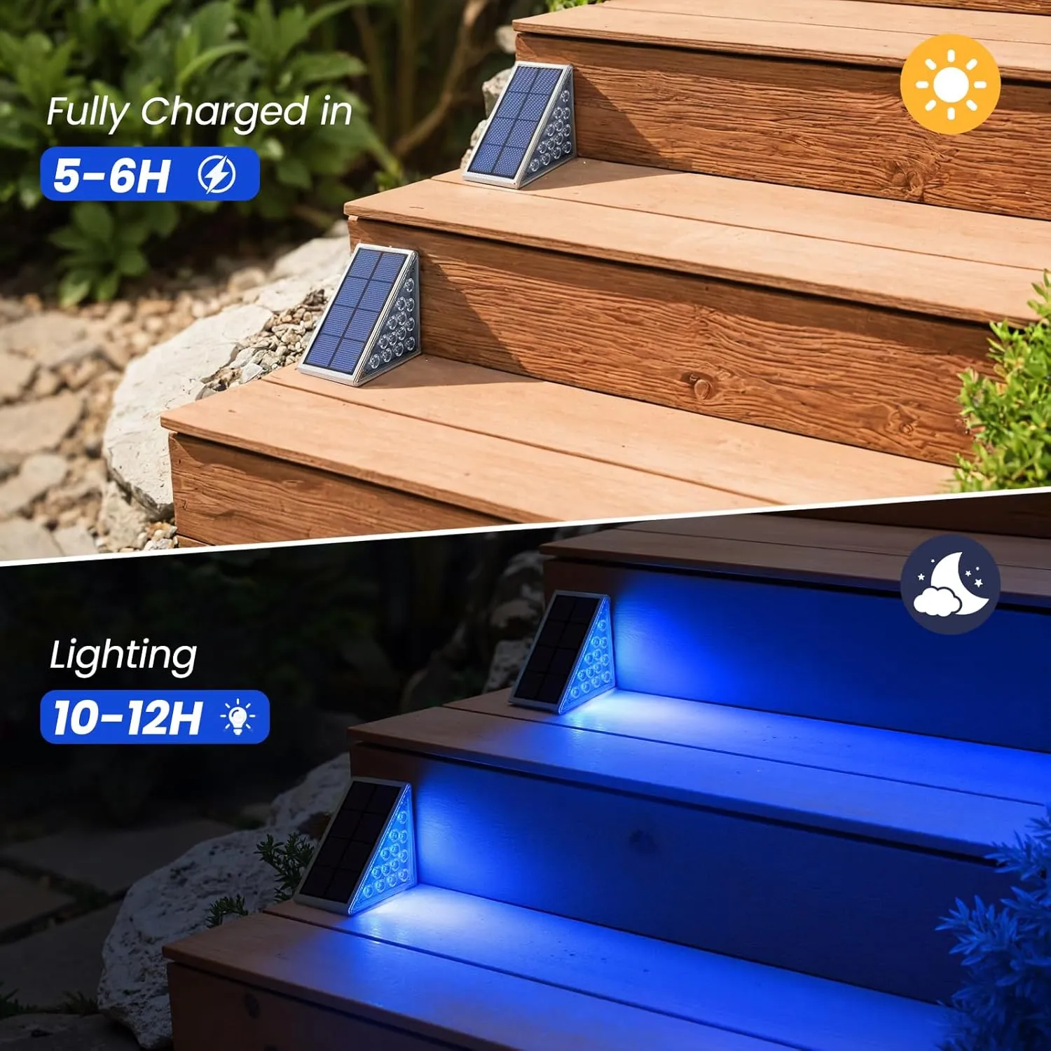 NIORSUN Solar Step Lights for Outside,6 Pack Blue LED Outdoor Step Lights, Stair Lights Outdoor for Patio, Fence, Yard, Walkway, Solar Powered Auto On/Off, IP67 Waterproof, Easy Install