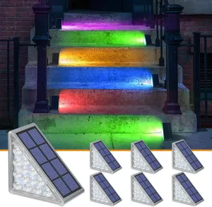 NIORSUN Solar Step Lights for Outside,6 Pack RGB Solid Color Changing Solar Stair Lights Outdoor Waterproof IP67 Auto On Off,Solar Lights for Steps,Stair,Patio,Yard,Porch,Front Door,Deck Decor