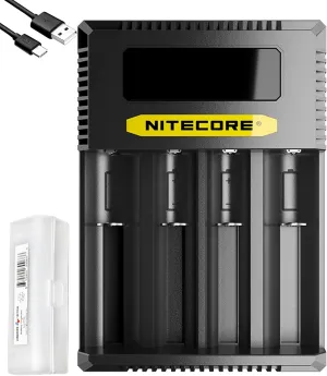 Nitecore Ci4 Four Bay Universal Battery Charger Support 16340 14500 18650 21700 Lithium Ion AA AAA Ni-MH Ni-CD, USB-C QC PD with Lumentac Battery Organizer