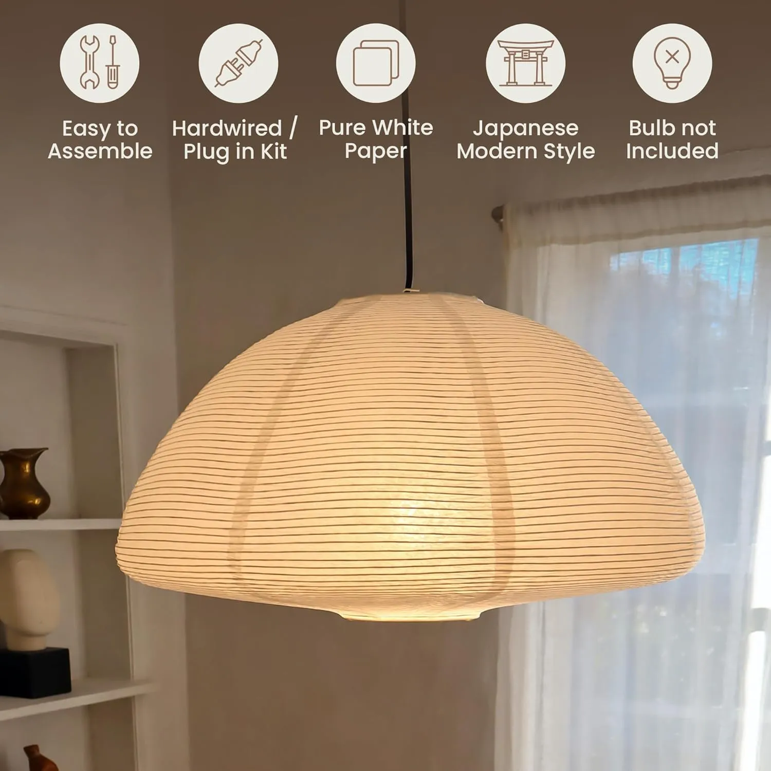 Nogy Ceiling Lamp • Akari Hanging Lamp • Paper Pendant Lamp Shade • Rice Paper Chandelier • Pendant Light • Akari Lamp • White Paper Lantern (Ceiling)