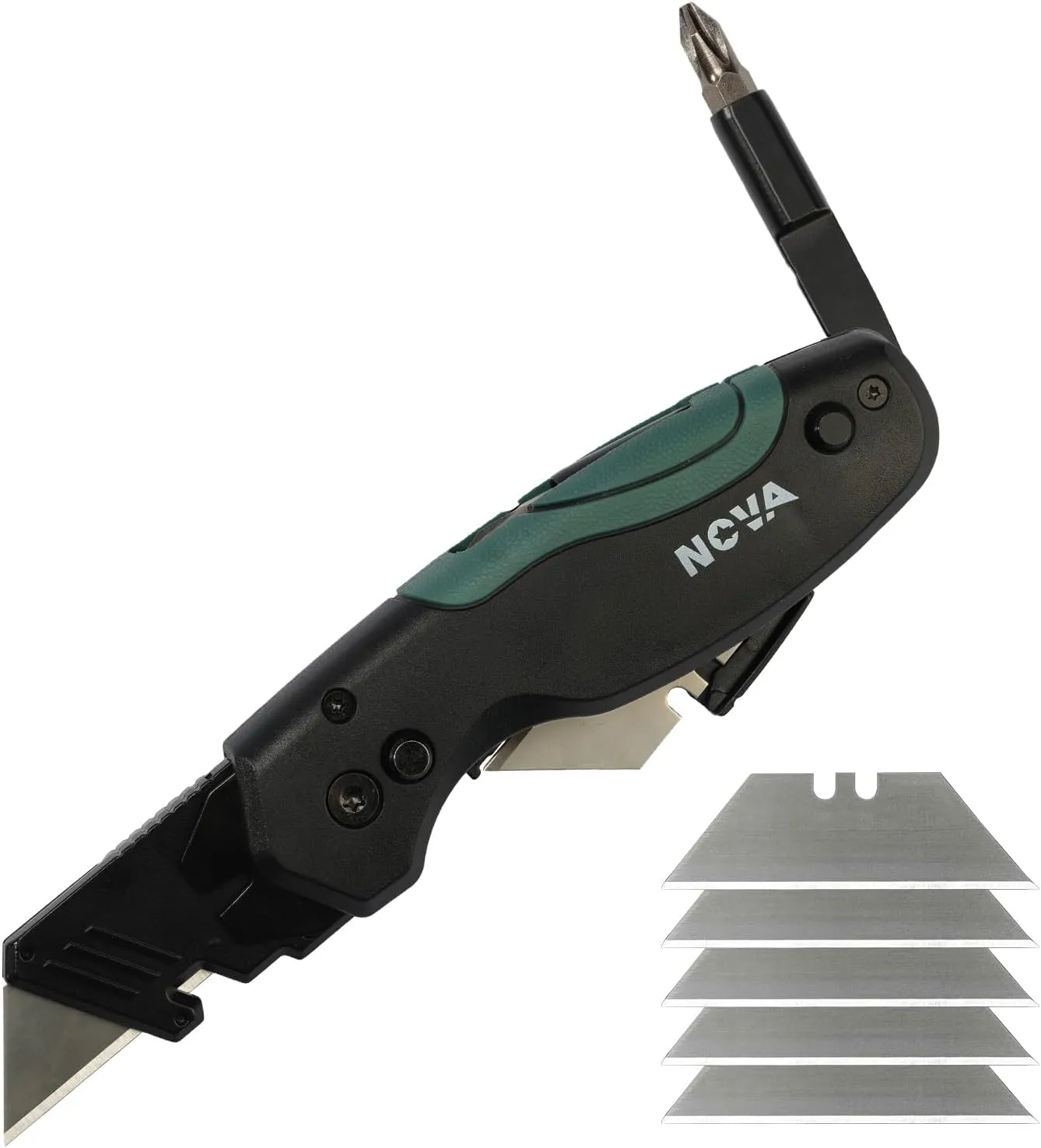 Nova Muti-tool Folding Utility Knife with 5 Extra Utility Blades, Quick-Change Blades & Blade Storage, Multifunctional Heavy Duty Box Cutter for DIY & Professionals