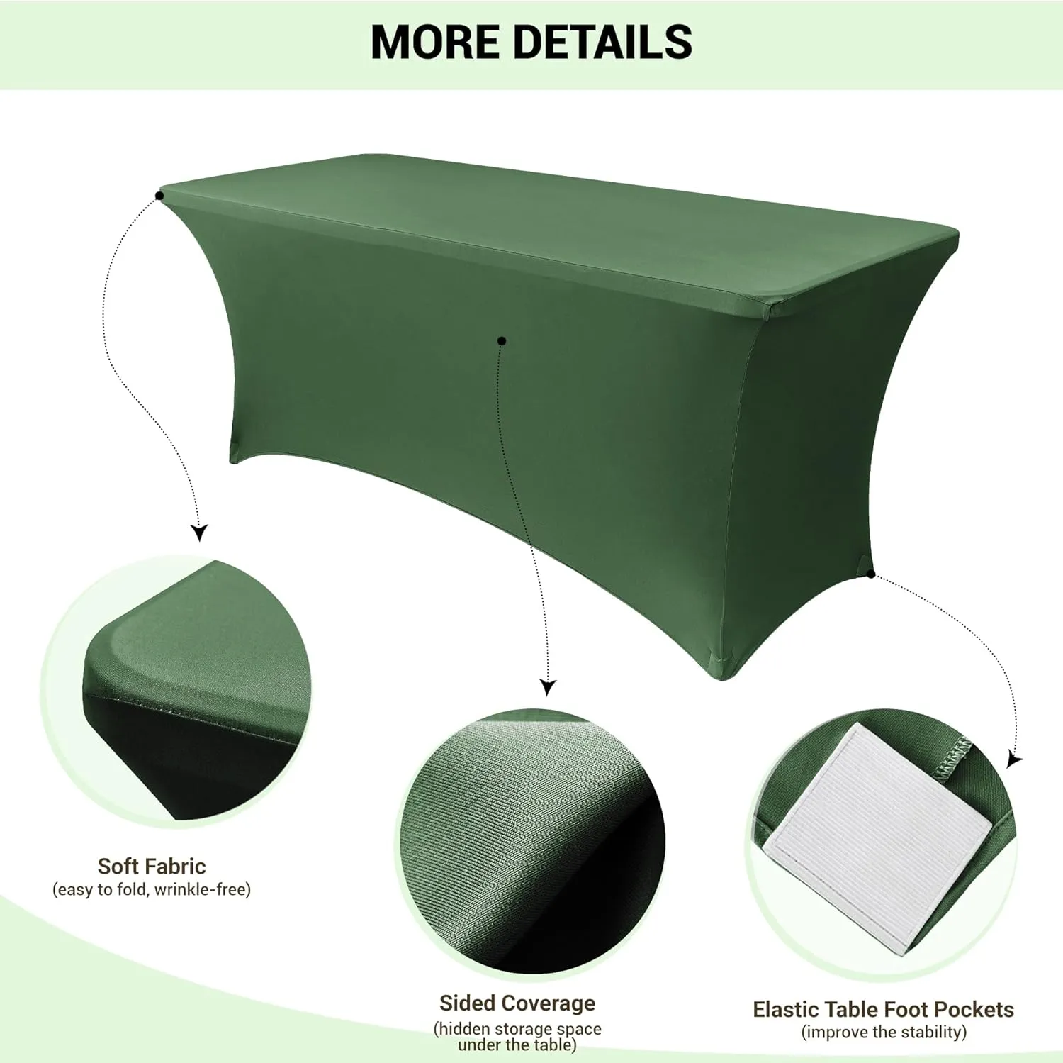 Obstal 6 Pack Stretch Spandex Blackish Green Table Covers for 6 Foot Tables - 6 FT Universal Rectangular Fitted Tablecloth Protector for Wedding, Banquet, Party